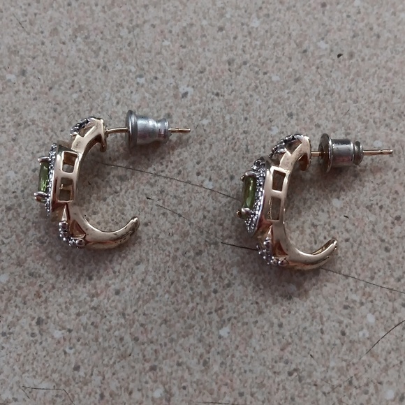 Faux Peridot Gold and Silver Earrings - Picture 4 of 8